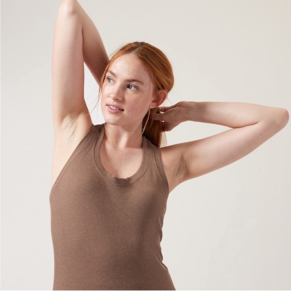 Athleta Momentum Seamless Tank - Brown/Gold Glitter